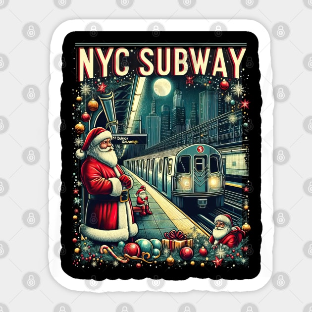 New York Subway Christmas Edition NYC Subway Train Sticker by Nysa Design